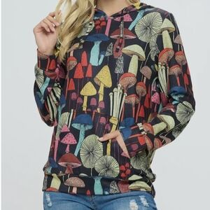 LA Soul Mushroom Print Long Sleeve Hoodie - Size L